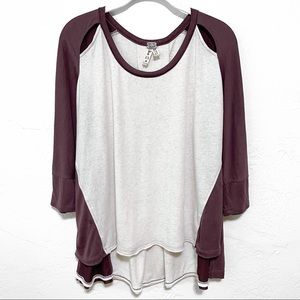 free people We The Free Boho Raglan 3/4 Sleeve Color Block Cutout Tee - XS